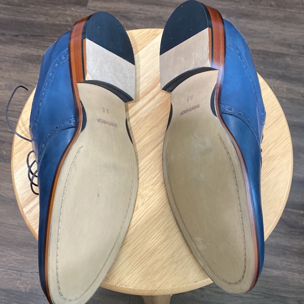 Men dress casual wingtip, navy blue lace up shoes - Picture 2 of 4